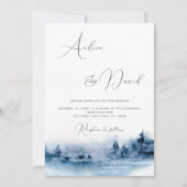 Invitation Script moderne Indigo Watercolor Mariage paysager (Devant)