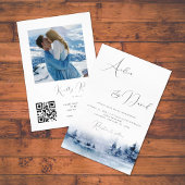 Invitation Script moderne Indigo Watercolor Mariage paysager