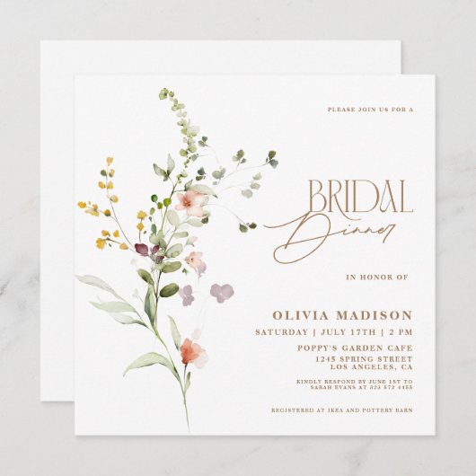 Invitation Script moderne Jardin Floral Dîner nuptial (Devant / Derrière)