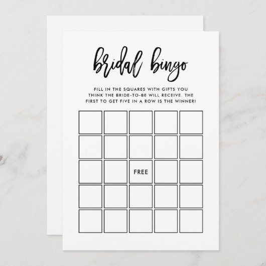 Invitation Script moderne| Jeu de bingo Fête de l'mariée (Devant / Derrière)