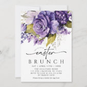 Invitation Script moderne Lilac Floral Pâques Brunch (Devant)