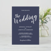 Invitation Script moderne Mariage bleu marine marine (Debout devant)