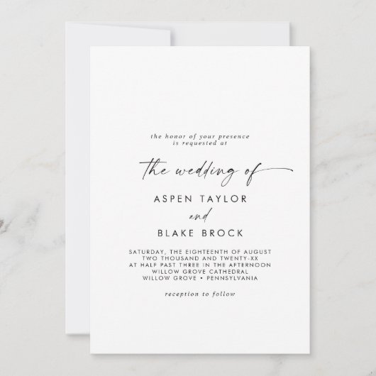 Invitation Script moderne Mariage d'accueil de couple (Devant)
