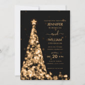 Invitation Script moderne Mariage de Noël Arbre d'or Festif (Devant)