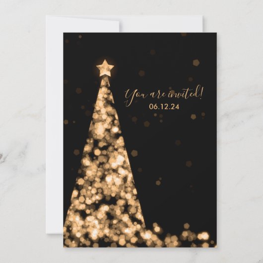Invitation Script moderne Mariage de Noël Arbre d'or Festif (Dos)
