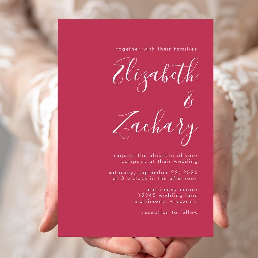 Invitation Script moderne Mariage Magenta