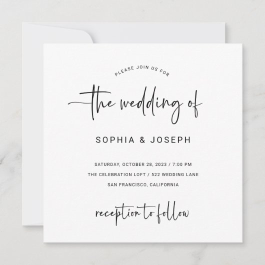Invitation Script moderne | Mariage noir et blanc (Devant)