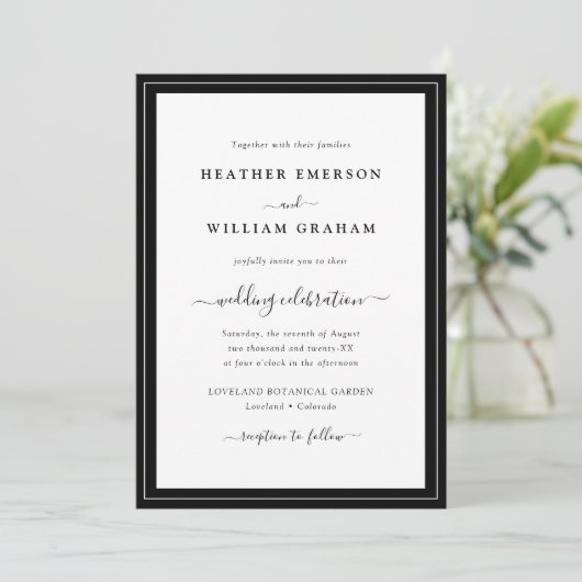 Invitation Script moderne Mariage noir et blanc (Debout devant)