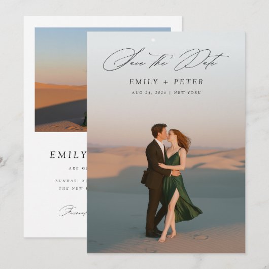 Invitation Script moderne mariage photo Enregistrer la date (Devant / Derrière)