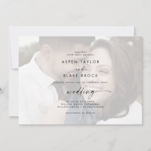 Invitation Script moderne | Mariage photo horizontal dégradé (Devant)