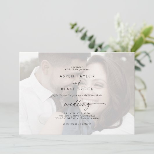 Invitation Script moderne | Mariage photo horizontal dégradé (Debout devant)
