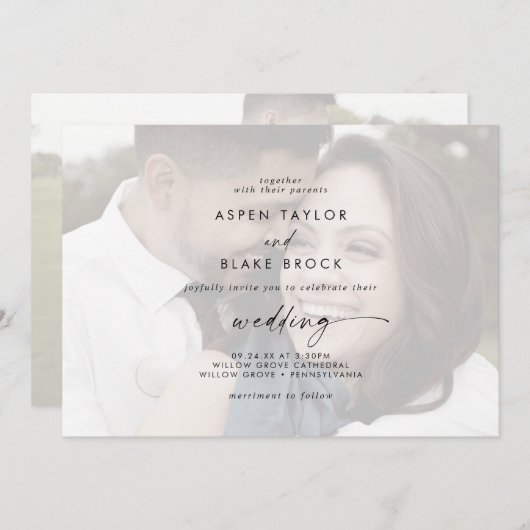 Invitation Script moderne | Mariage photo horizontal dégradé (Devant / Derrière)