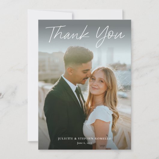 Invitation Script moderne Mariage photo simple Merci (Devant)