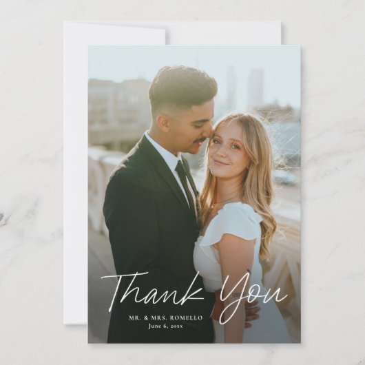Invitation Script moderne Mariage photo simple Merci (Devant)
