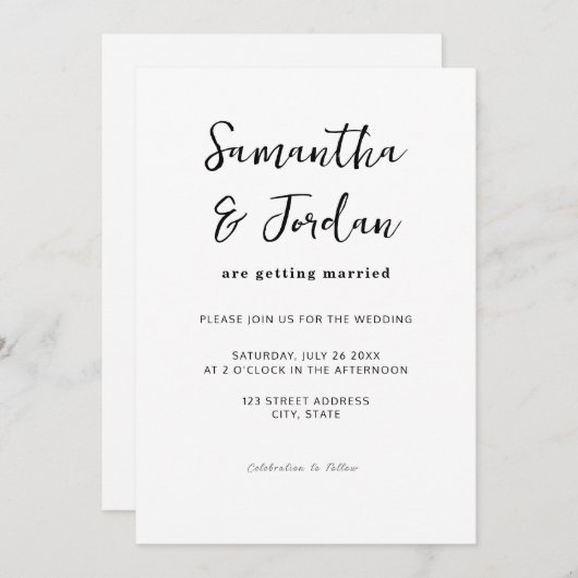 Invitation Script moderne Mariage simple (Devant / Derrière)