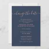 Invitation Script Moderne Marine Blush Changer La Date Mariag (Devant)