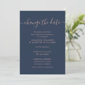 Invitation Script Moderne Marine Blush Changer La Date Mariag (Debout devant)