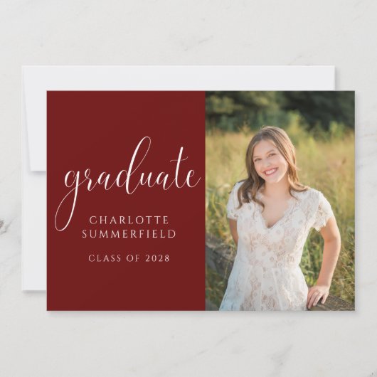 Invitation Script moderne Maroon Graduation Photo (Devant)