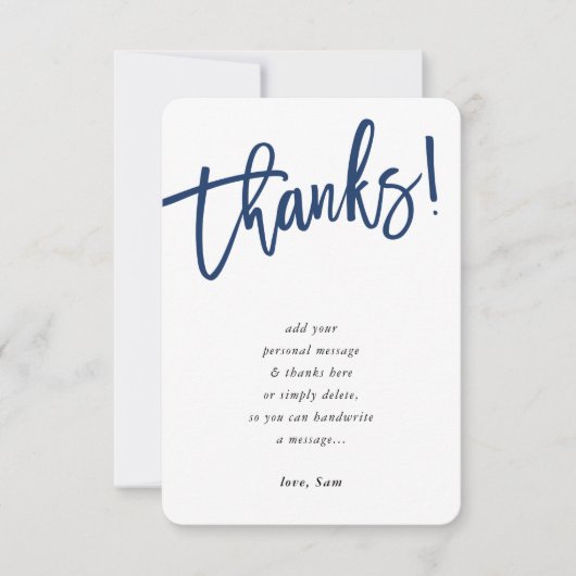 Invitation SCRIPT MODERNE merci note bleu marine encre (Devant)