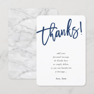 Invitation SCRIPT MODERNE merci note bleu marine encre