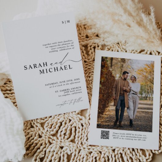 Invitation Script moderne minimal élégant Mariage de code QR