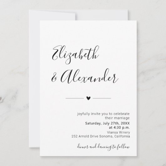 Invitation Script moderne minimal tout en un Mariage de code (Devant)