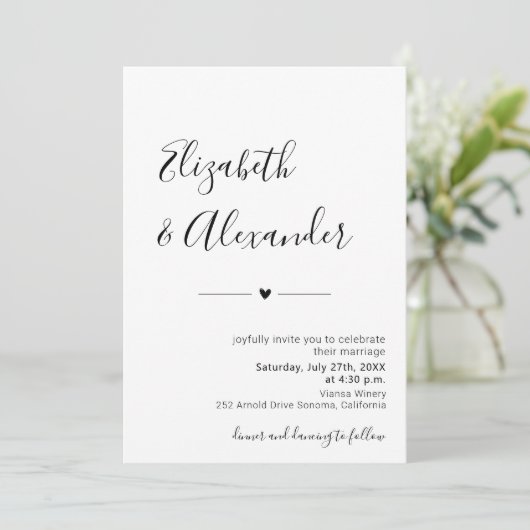 Invitation Script moderne minimal tout en un Mariage de code (Debout devant)