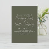 Invitation Script moderne minimaliste Mariage vert olive (Debout devant)
