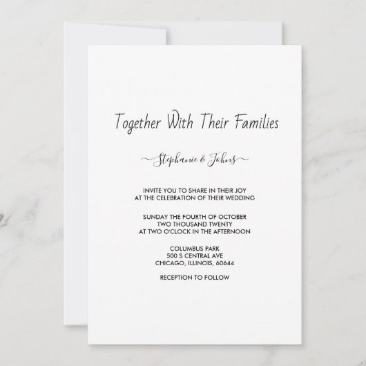 Invitation Script moderne minimaliste noir blanc Cool Mariage (Devant)