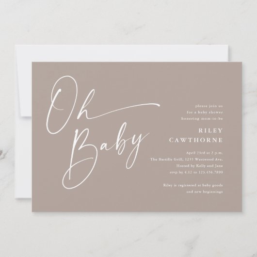 Invitation Script moderne Neutral Oh Baby shower (Devant)