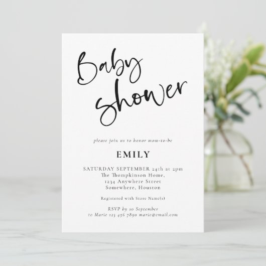 Invitation Script moderne N'importe quel Baby shower couleur (Debout devant)
