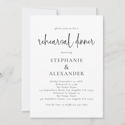 Invitation Script moderne N'Importe Quel Dîner De Répétition (Devant)