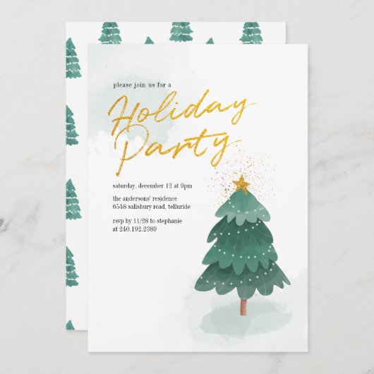 Invitation Script moderne Noël Tree Party (Devant / Derrière)