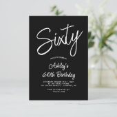 Invitation Script moderne noir blanc 60ème photo Anniversaire (Debout devant)