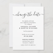 Invitation Script moderne Noir Blanc Changer Le Mariage Date (Devant)