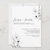 Invitation Script moderne noir blanc floral Mariage photo Inv (Devant)