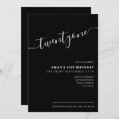 Invitation Script moderne noir élégant 21e anniversaire (Devant / Derrière)