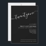 Invitation Script moderne noir élégant 21e anniversaire<br><div class="desc">Invitation moderne Black and White 21st Birthday. Conception minimaliste de modèle d'invitation de 21e anniversaire avec élégante calligraphie écriture manuscrite.</div>