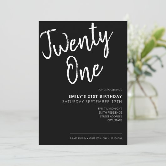 Invitation Script moderne noir élégant 21e anniversaire (Debout devant)