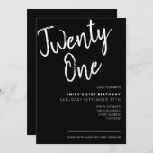 Invitation Script moderne noir élégant 21e anniversaire (Devant / Derrière)