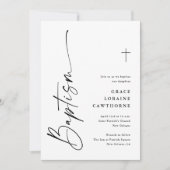 Invitation Script moderne noir et blanc Genre Baptême neutre (Devant)