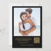 Invitation Script moderne noir et or QR Code Mariage photo (Dos)