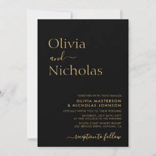 Invitation Script moderne noir et or QR Code Mariage photo
