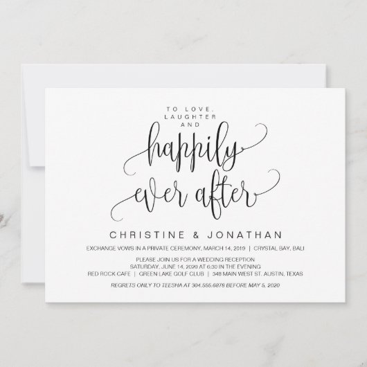 Invitation Script Moderne, Noir, Mariage en Elopement (Devant)