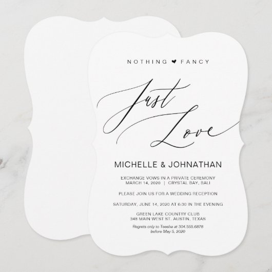 Invitation Script Moderne, Noir, Réception de Mariage en Inti (Devant / Derrière)