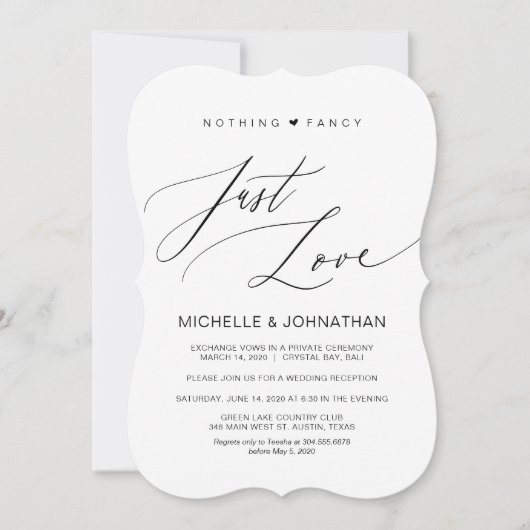 Invitation Script moderne, Noir, Réception Elopion Mariage (Devant)