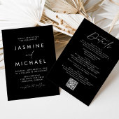 Invitation Script moderne noir tout en un Mariage de code QR