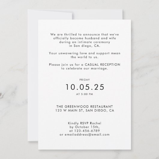 Invitation Script Moderne Nous Avons Elopé Photo Mariage Réce (Dos)