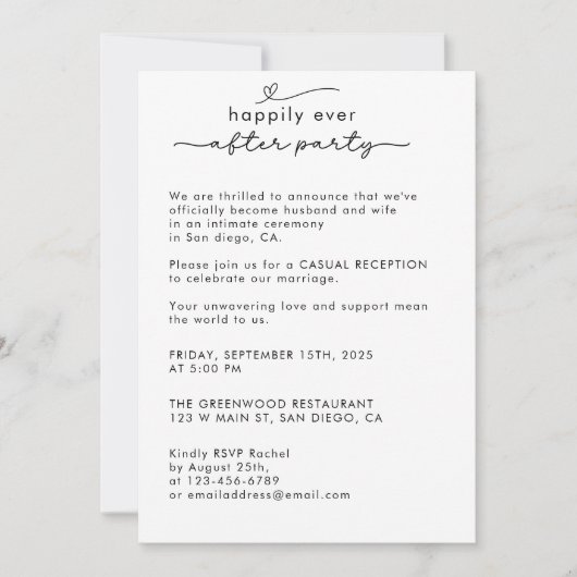 Invitation Script Moderne Nous Avons Elopé Photo Mariage Réce (Devant)