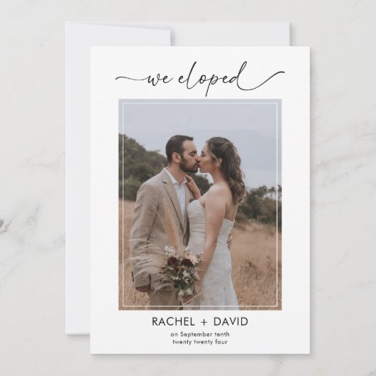 Invitation Script Moderne Nous Avons Elopé Photo Mariage Réce (Dos)